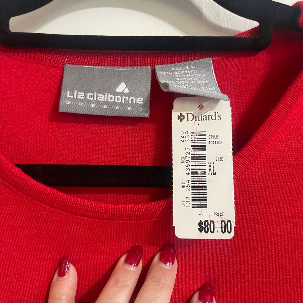 Liz Claiborne Vintage Red Long Sleeve Dress with Button Accents & Shoulder Pads - Picture 4 of 10
